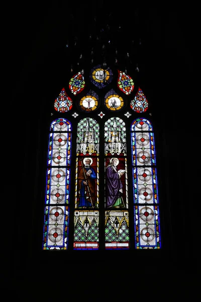 View Stained Glass Parish Enclosure Saint Thegonnec Finistere Brittany — Stock Photo, Image