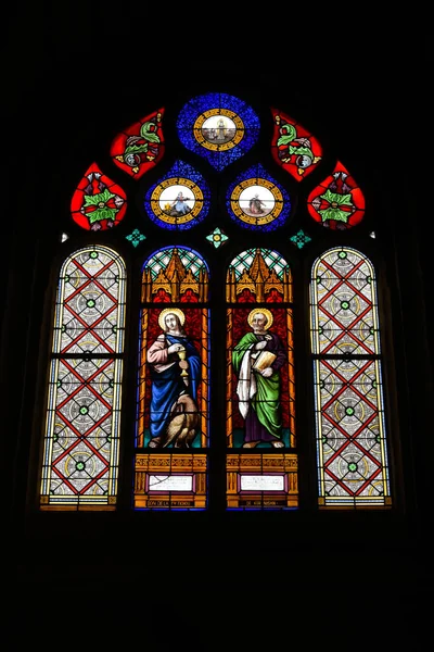 View Stained Glass Parish Enclosure Saint Thegonnec Finistere Brittany — Stock Photo, Image