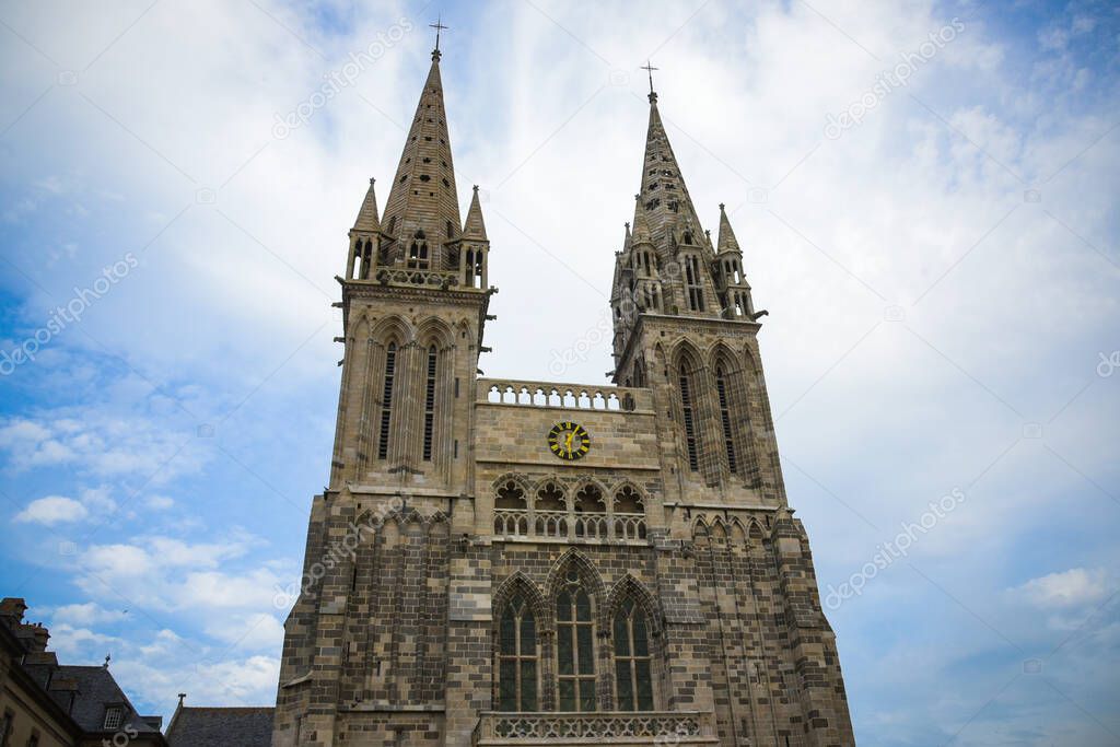 View on the cathedral Saint Paul Aurelien in the city of Saint Pol of Leon in Finistere in Brittany