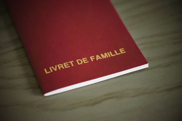 view of a french family record book on a table