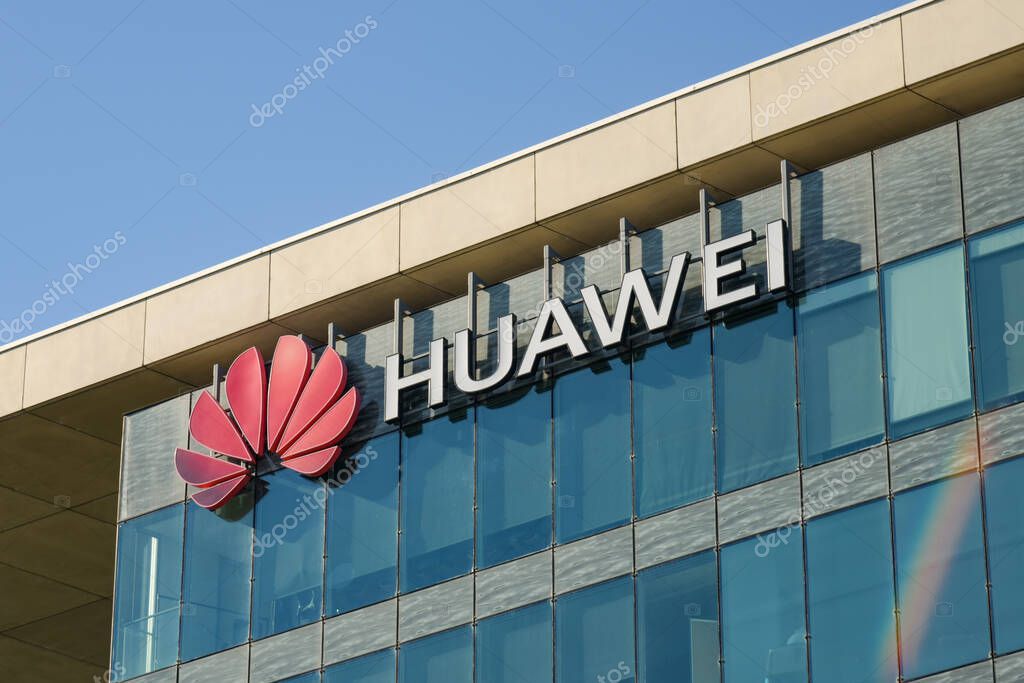 FEBRUARY 2022 - BOULOGNE BILLANCOURT - FRANCE: view on the Huawei signboard