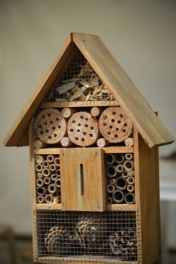 Baharda bir bahçedeki böcek evi manzarası