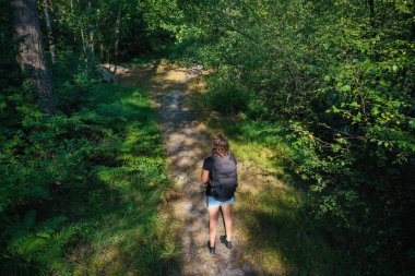 caucasian woman hiking in the french forest of Fontainebleau