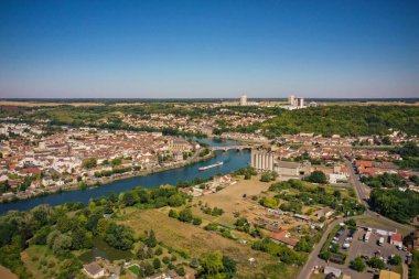 aerial view on the city of Montereau Fault Yonne in Seine et Marne in France