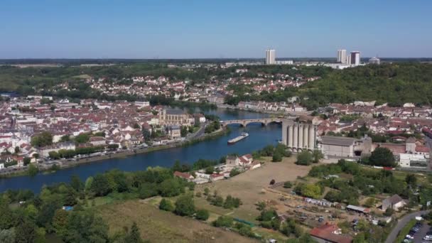 Aerial View City Montereau Fault Yonne — Vídeo de Stock