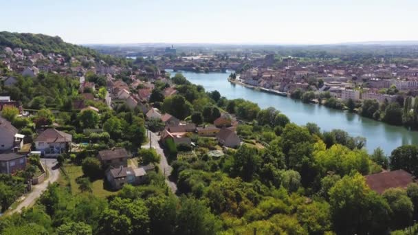 Aerial View City Montereau Fault Yonne — Vídeo de Stock