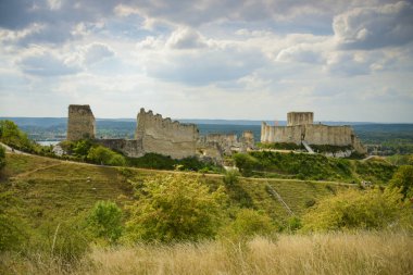 view of the gaillard castleover the town of the andelys in Normandy in France