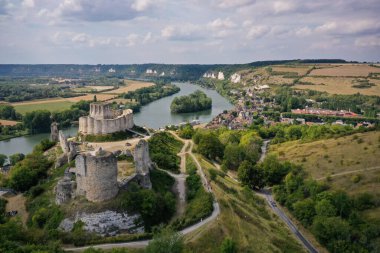 aerial view on gaillard castle in the city of the andelys in Normandy in France