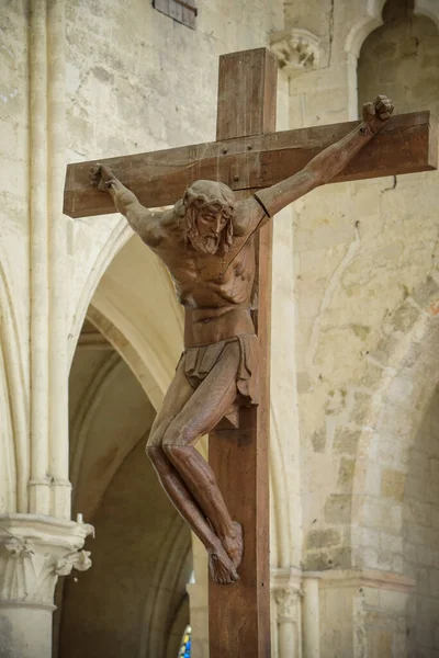 Vista Crucifixo Uma Igreja França — Fotografia de Stock