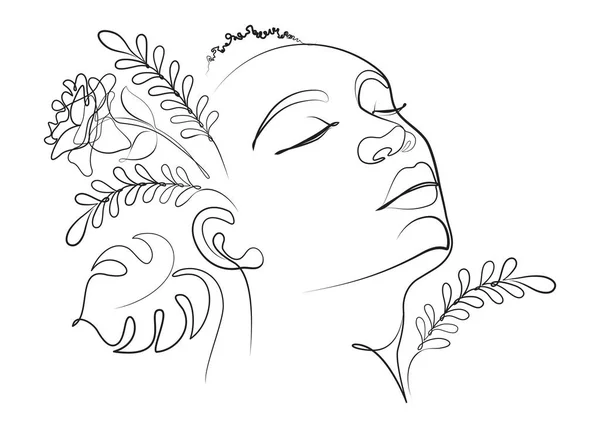 現代線画面ドローイング 現代女性の顔 手描きアウトライントレンディーなイラスト 連続線 ミニマルなコンセプト — ストックベクタ