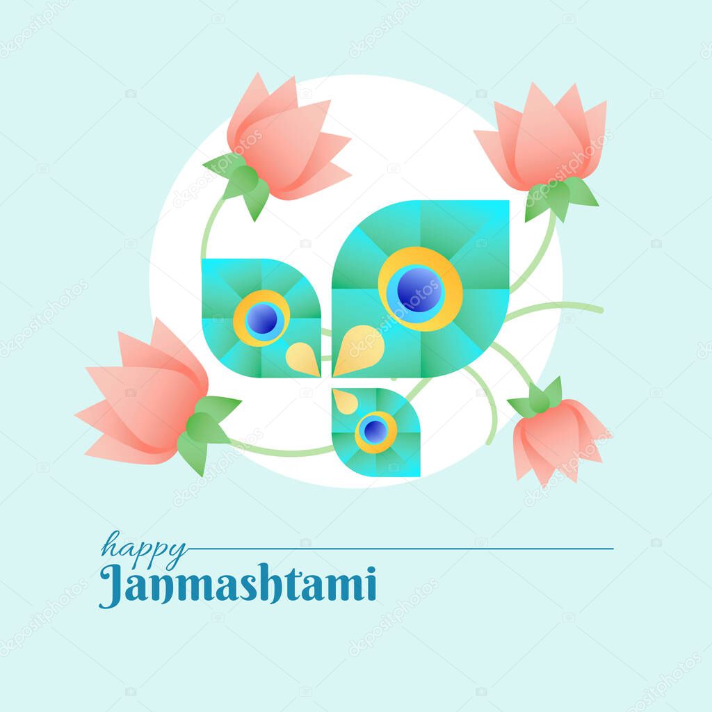 Krishna janmashtami social media banner with peacock feather and lotus flowers