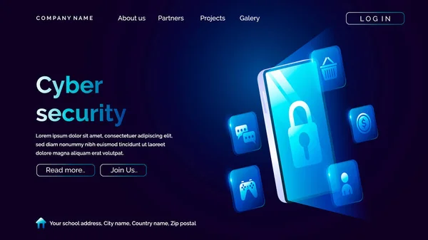 Siber Güvenlik Teknolojisi Iniş Sayfası — Stok Vektör