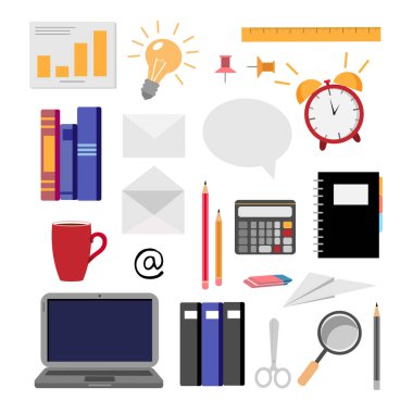 Beyaz arkaplanda çalışma evi seti