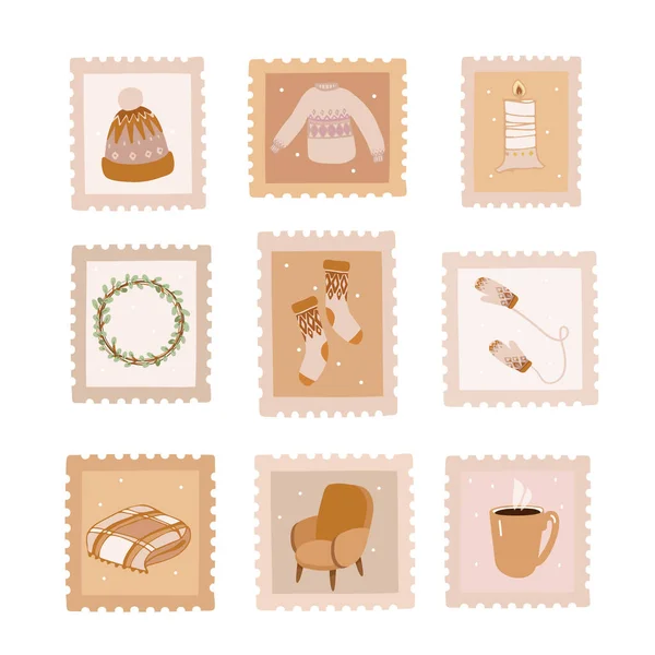 白い背景に装飾的な要素を持つ冬の切手 — ストックベクタ