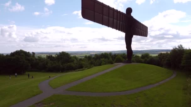 Angel North Modern Skulptur Antonius Gormley Belägen Gateshead Tyne Wear — Stockvideo