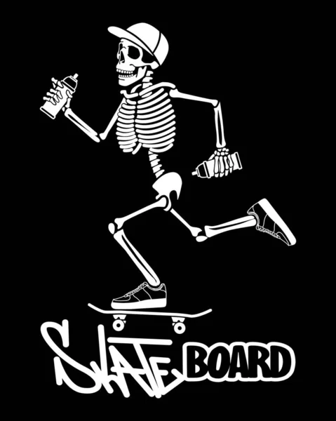 Skeleton Rides Skateboard Shirt Print Logo Illustration Black Background — Stock Photo, Image