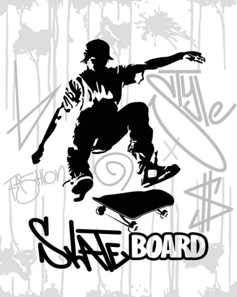Black Silhouette Skateboarder Isolated Background Skateboard Logo Trendy Stylish Banner — Stock Photo, Image