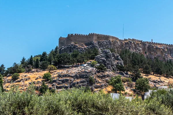 Historical Popular Travel Destination Lindos Acropolis Rhodes Greece High Quality — Stok fotoğraf