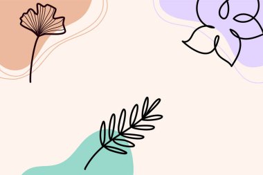 Soyut Sanat Botanik Arkaplanı ve Bej Renkli Moda Nötr Flourish Elementleri. Çağdaş Bohem Duvar Kağıdı. Vektör Pastel Lüks Arkaplan.