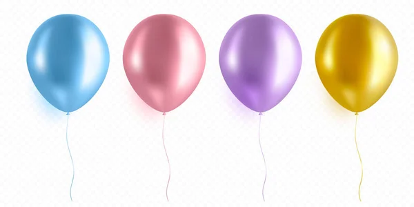 Ballon Hélium Violet Rose Bleu Isolé Sur Fond Transparent Collection — Image vectorielle