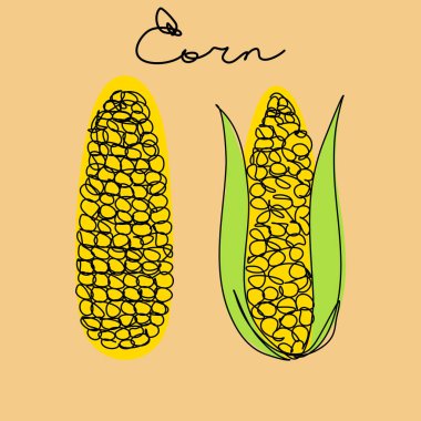 Yumuşak Pastel Arka plan 'da izole edilmiş mısır. Düzenlenebilir Vuruşlu Vektör Yemek Tasarımı. Zarif Minimalist Sanatlar.