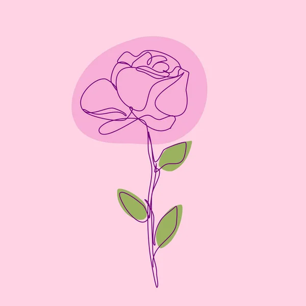 Rose Élégante Ligne Continue Dessin Isolé Sur Fond Rose Sketchy — Image vectorielle