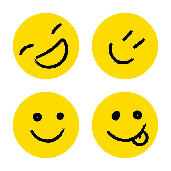 Vector Happy Doodle Sorriso Coleção Isolado Fundo Branco Caras Simples —  Vetores de Stock