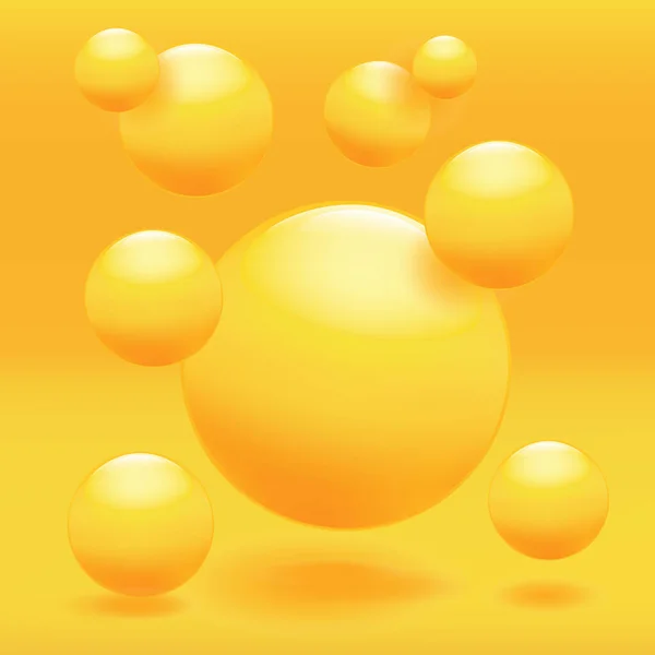 Abstrakt bakgrund med glänsande gula sfärer. Dynamiska former. Modern banderoll design. — Stock vektor