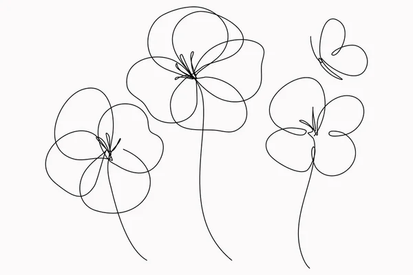 Poppy Flowers Line Art Vector Minimalistic Design Editable Stroke — Stock Vector