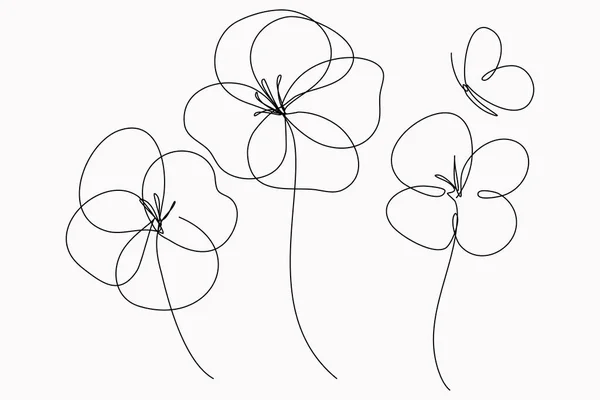 Poppy Bloemen Lijn Kunst Vector Minimalistisch Ontwerp Met Bewerkbare Slag — Stockvector