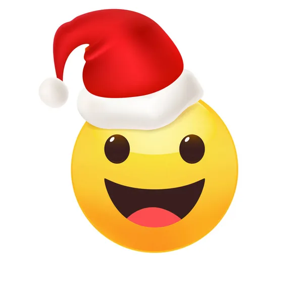 Emoticon Mit Weihnachtsmütze Auf Dem Kopf Isoliert Cartoon Und Lustiger — Stockvektor