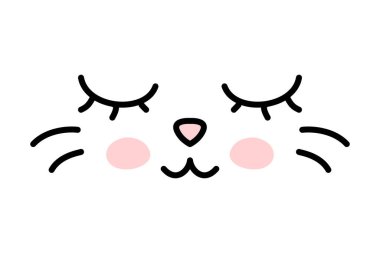 Pembe Yanaklı Kedi Surat ve Şirin Burun. Uyuyan Kedicik. Düzenlenebilir Vuruş. Vektör.