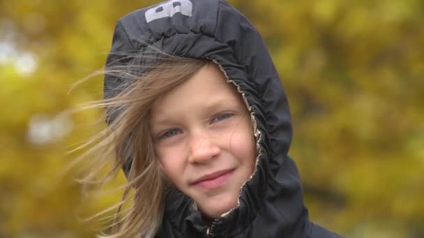 Closeup Portrait Happy Adorable Child Girl Smiling Slow Motion — Stock Video