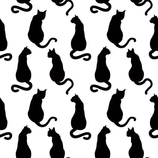 Vectorpatroon Met Zwarte Silhouetten Van Katten Verschillende Poses Zicht Vanaf — Stockvector