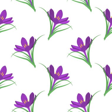  Beyaz arka planda mor timsah desenli vektör deseni. Bahar çiçekleri