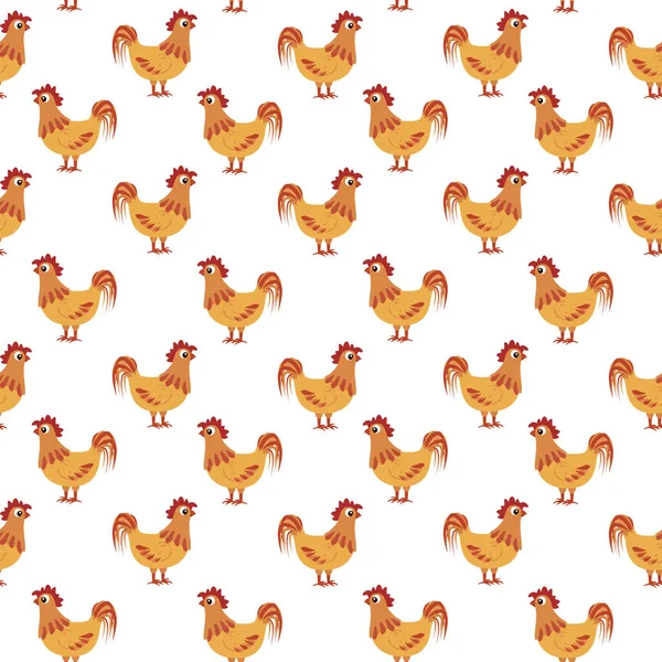 白い背景に面白い鶏と子供のベクトルパターン イースターと養鶏のイラスト — ストックベクタ