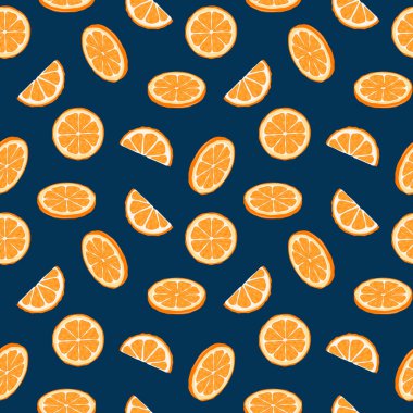 vector pattern with cut oranges on a dark background