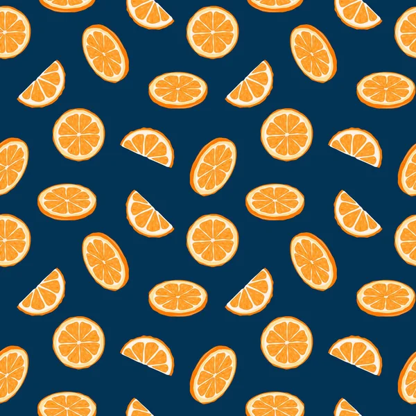 Vector Pattern Cut Oranges Dark Background — Stok Vektör