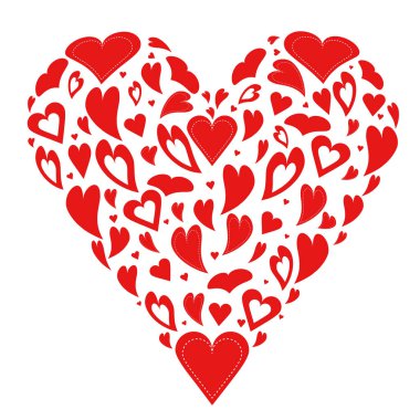vector illustration of a heart consisting of many small red hearts. The theme of love, online dating and Valentine's day. Isolated on a white background