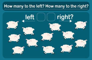 Sağlı sollu çocuklar için bir mantık oyunu. Koyunlarla mekansal oryantasyon. Eğitim kâğıdı. Kaç koyun sola döndü, kaç koyun sağa döndü say..