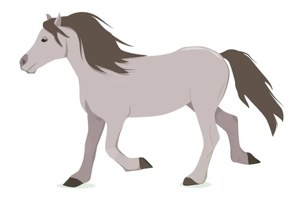 Vector Illustration Running Gray Pony Isolated White Background — Stock Vector