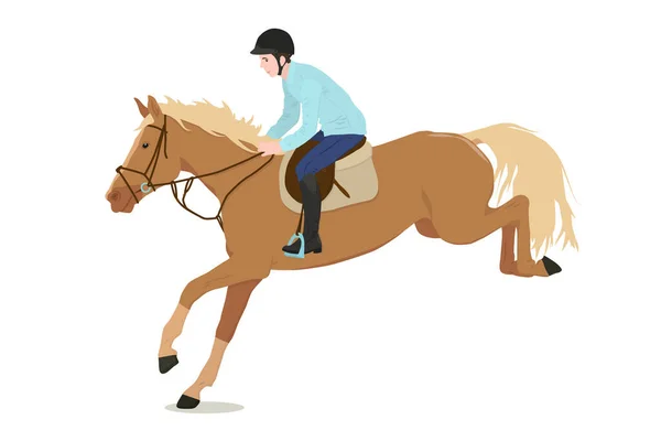 Vector Illustration Rider Sitting Running Jumping Horse Isolated White Background — Stock Vector