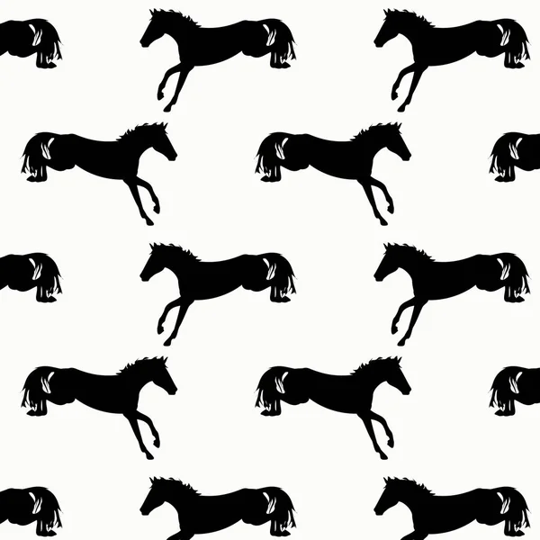 带有马的轮廓的黑白矢量图案 农场动物和马术运动的主题 — 图库矢量图片