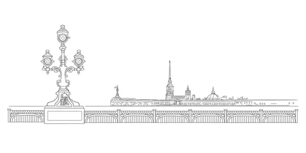 圣彼得堡、俄罗斯、 Landmark 、 Peter和Paul要塞、 Peter和Paul大教堂、 Trinity桥、 Kirov桥、 White Nights 图库插图