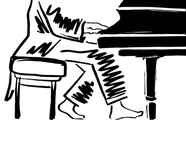 Pianiste jazz en noir et blanc - illustration vectorielle — Image vectorielle