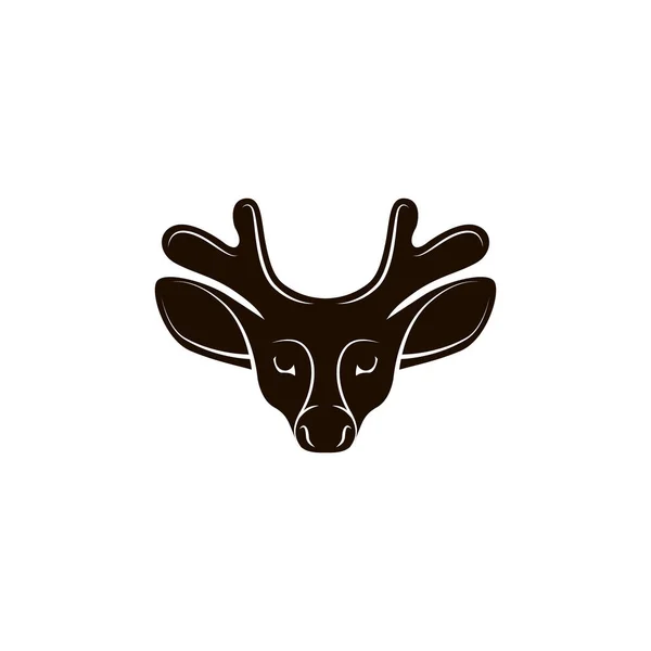 Rusa muda dengan tanduk pendek, ikon kepala rusa, logo vektor pada latar belakang putih - Stok Vektor
