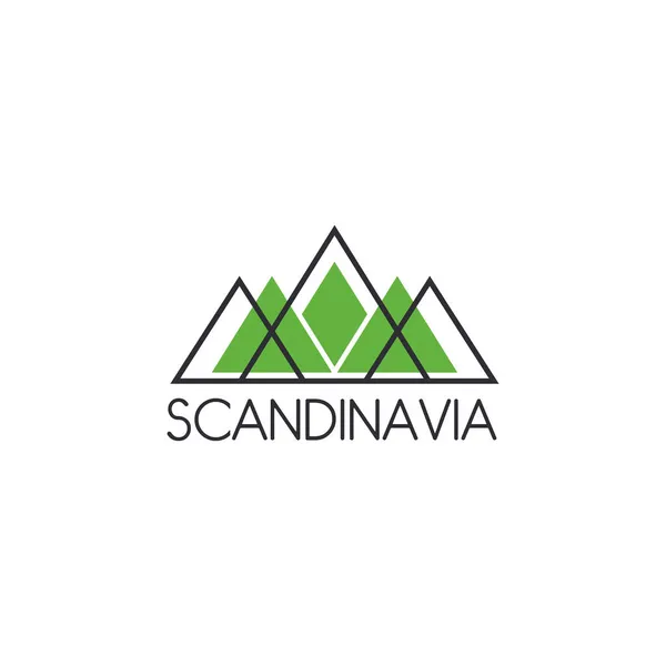 Logotipo geométrico escandinavo. Montañas y vegetación. Diseño moderno de una empresa ecológica — Vector de stock
