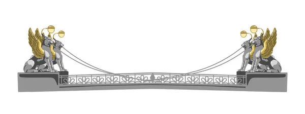 St. 圣彼得堡城市标志, 俄罗斯。银行桥梁与翼狮子地标剪影, 格里博耶多夫运河看法。俄罗斯的城市背景。圣彼得堡街头偶像 矢量图形