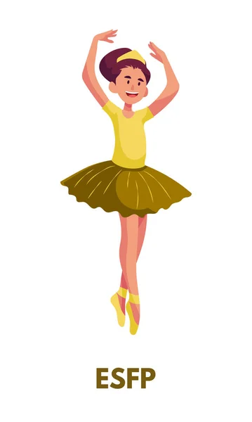 Dancing Entertainer Woman Yellow Tutu Dress Ballet Clothing Representing Esfp — Stock Vector