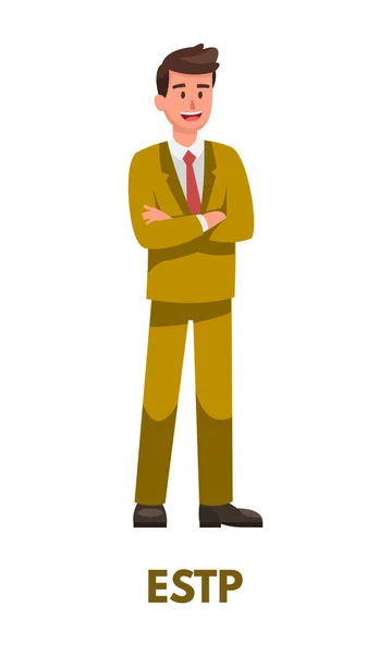 Der Geschäftsmann Gelben Anzug Repräsentiert Den Estp Unternehmerpersönlichkeitstyp Von Mbti — Stockvektor